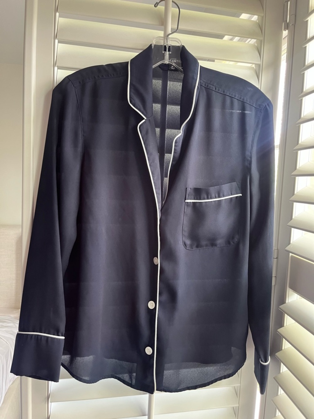 J. Crew Navy and White Striped Satin Blouse